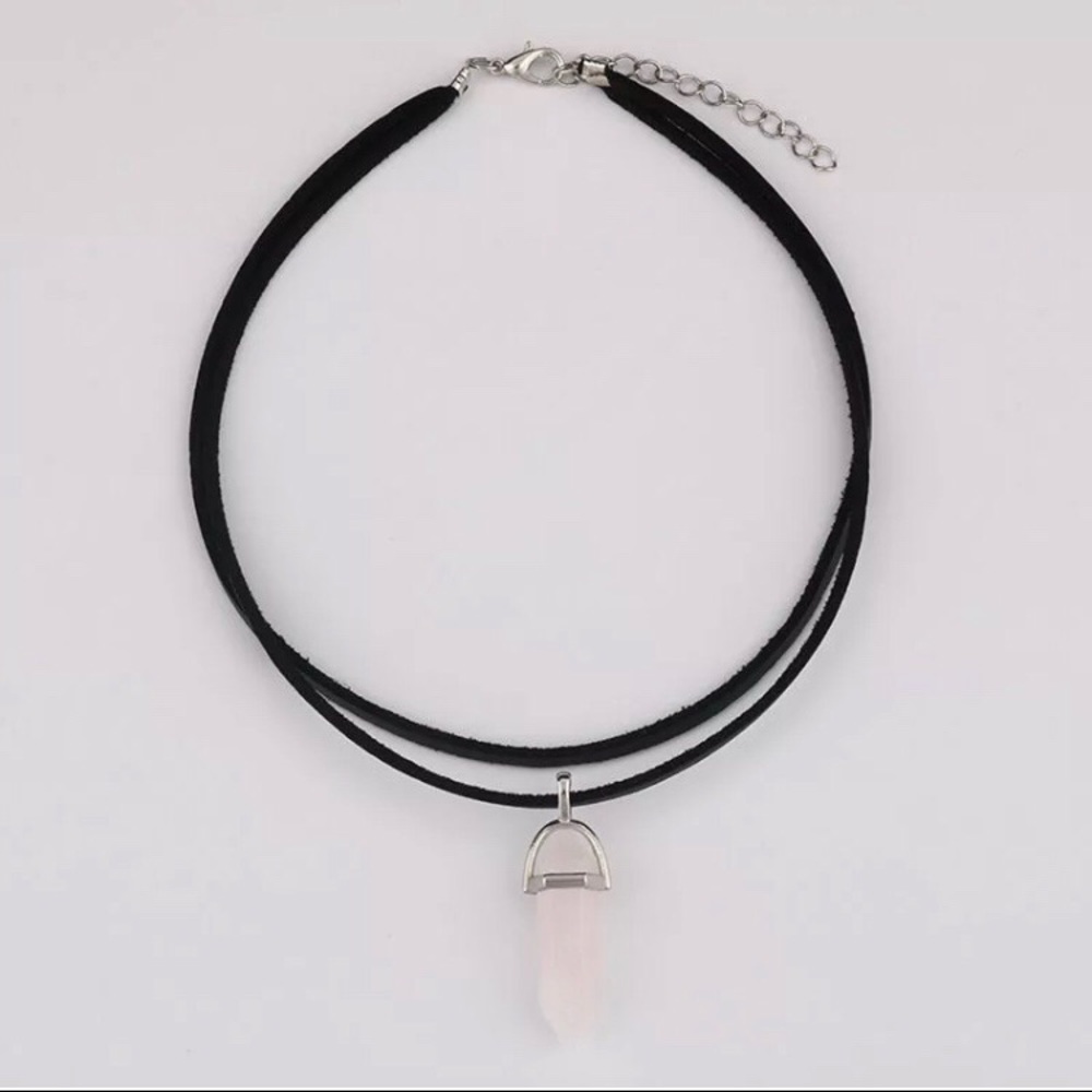 Pink Rose Quartz Crystal Double Choker Necklace